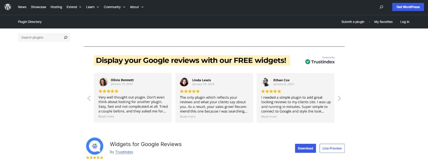 Trustindex Google Reviews widget plugin for WordPress