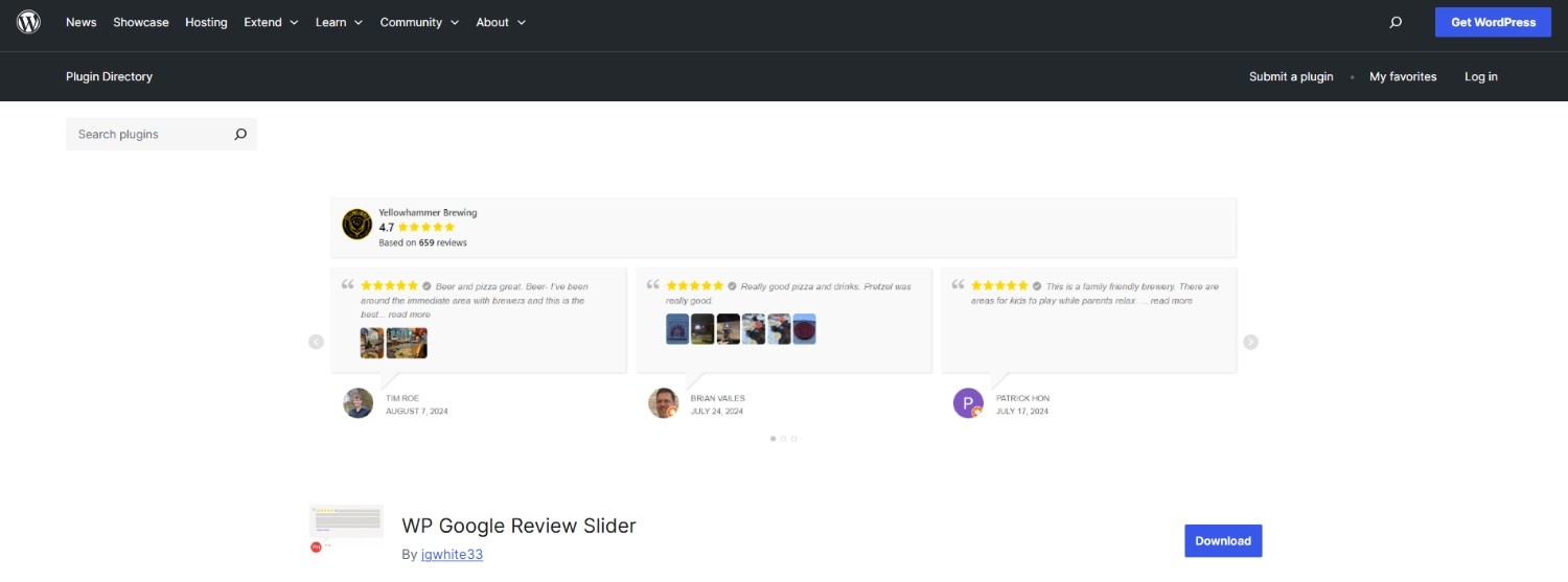 WP Google Review Slider plugin