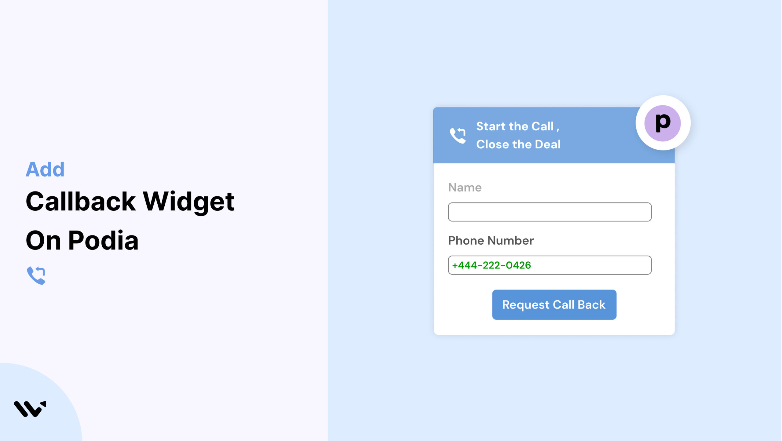 callback widget on Podia website