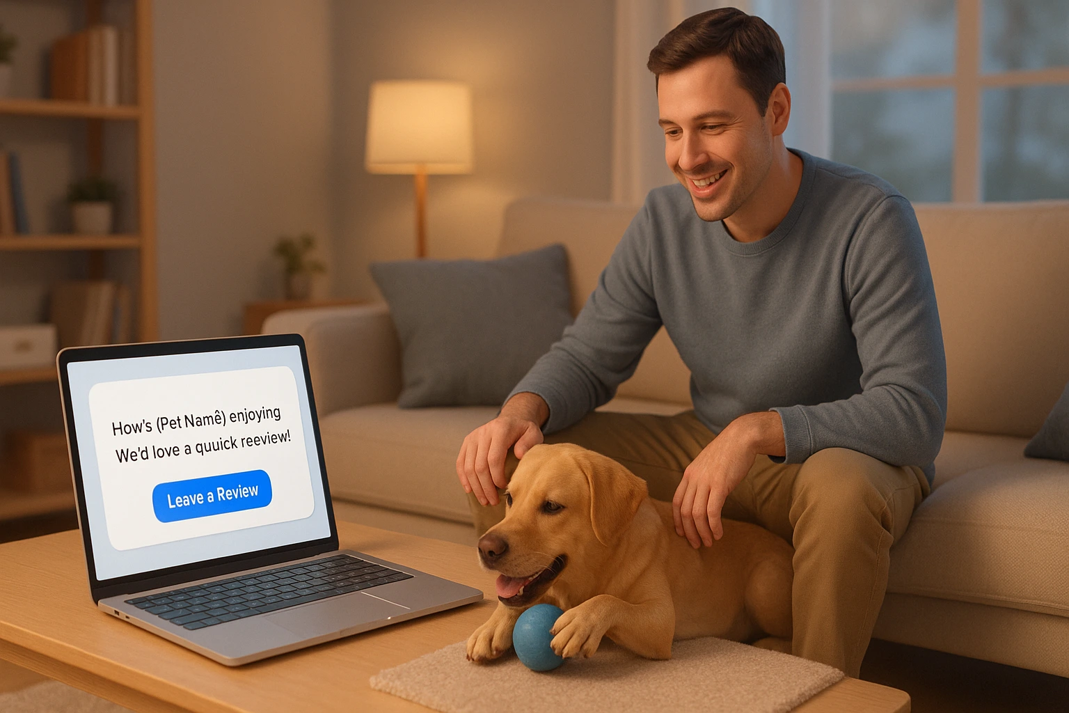 Review request asking how the pet is getting on with the product