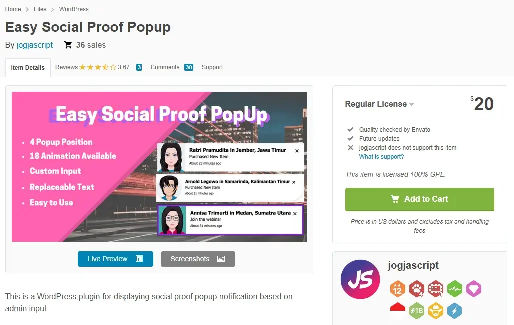 Easy Social Proof Popup Codecanyon alternative
