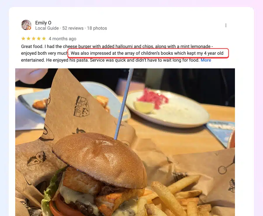 Family-friendly restaurant review example