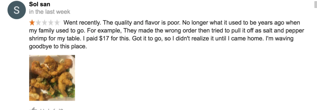Negative restaurant review example done right