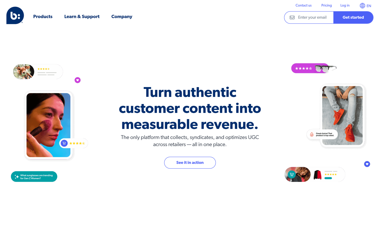 Bazaarvoice homepage in August 2026, Turn authentic customer content into measurable revenue