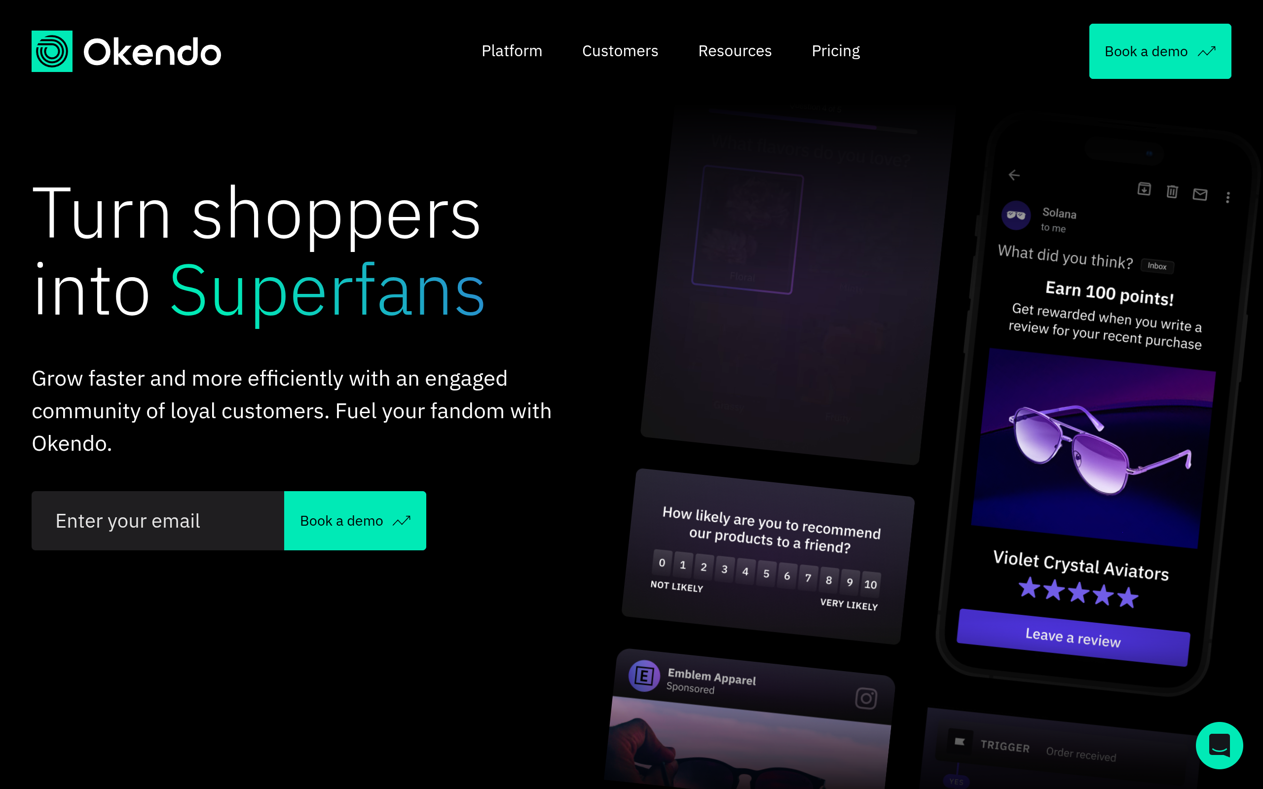 Okendo customer marketing platform homepage