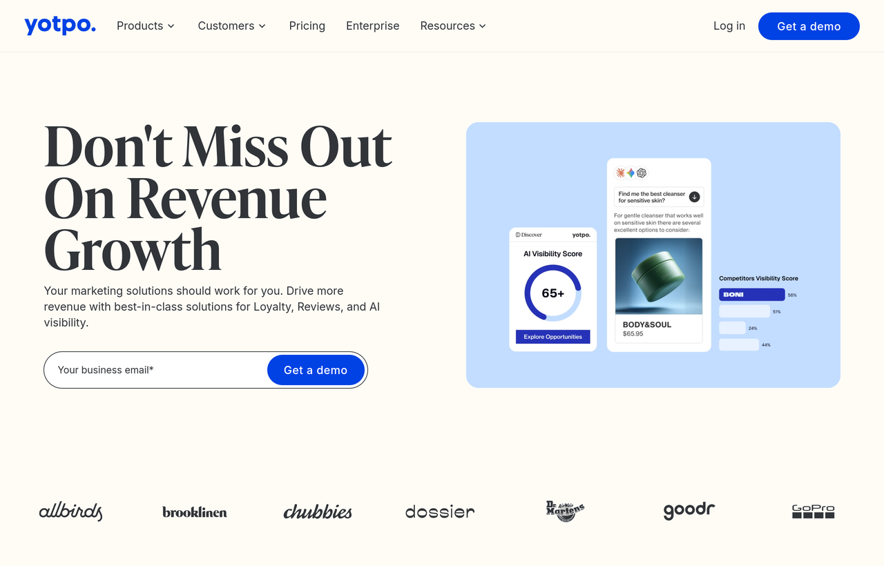 Yotpo homepage in August 2026, Don't miss out on revenue growth