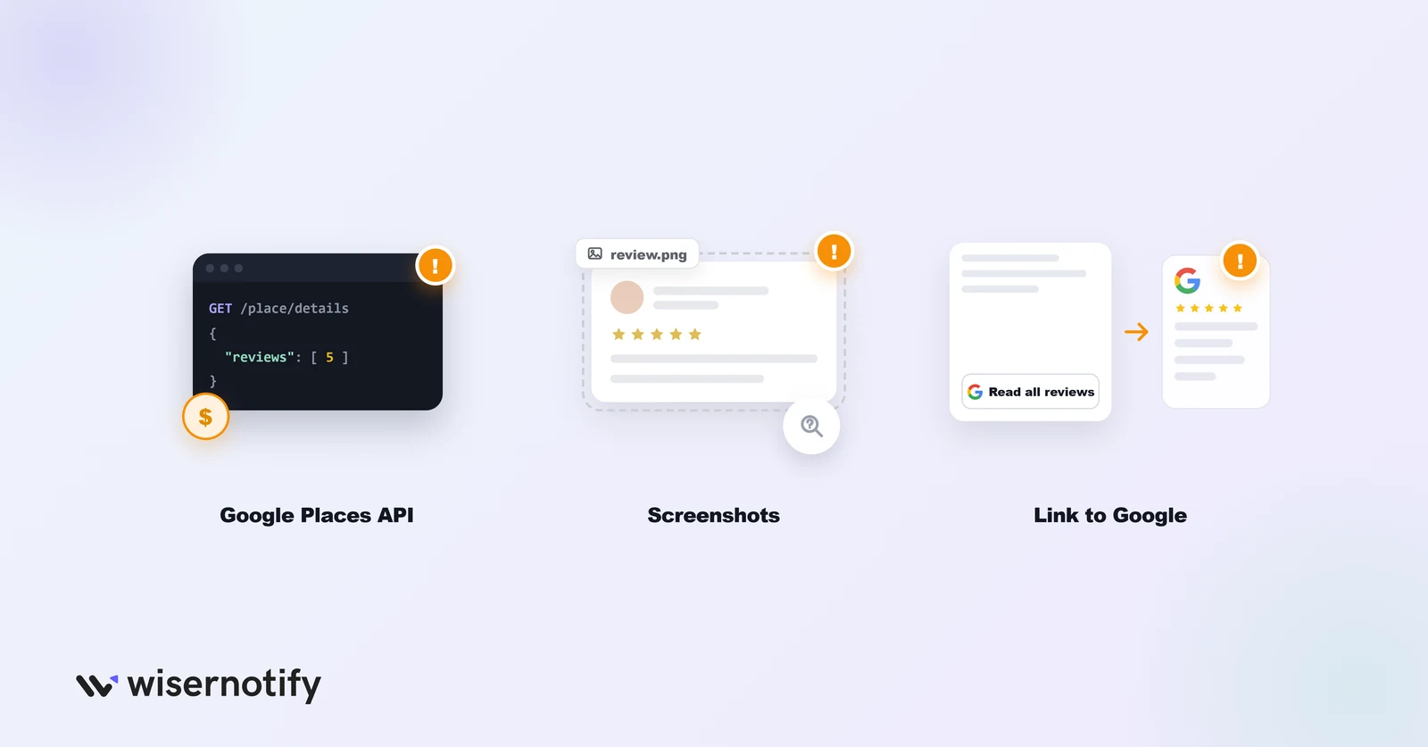 Other ways to add Google reviews: Places API, screenshots, link to Google