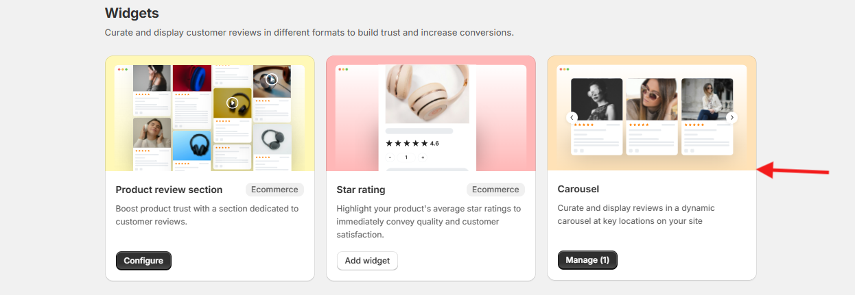 Add a Carousel widget in WiserReview
