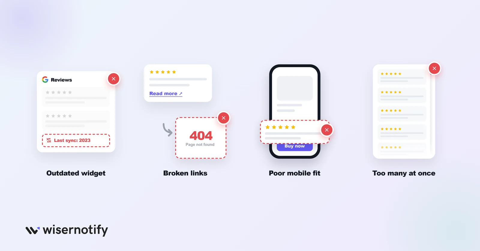 Google review widget mistakes: outdated widget, broken links, poor mobile fit, too many at once