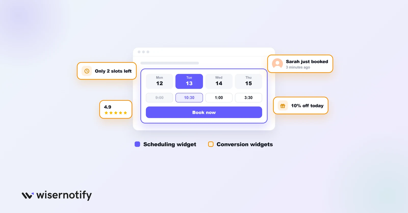 What is a booking widget: scheduling widget with conversion widgets around it