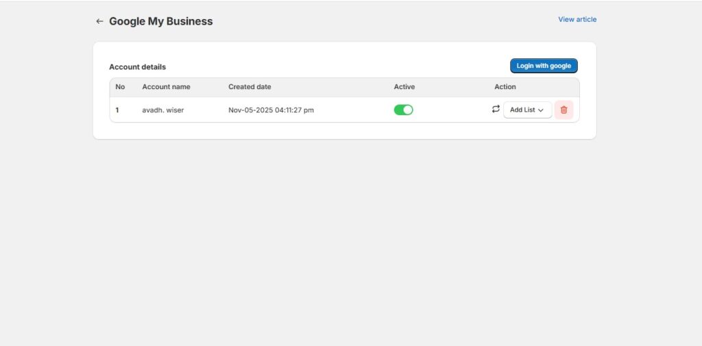 Connected Google Business Profile account in WiserReview