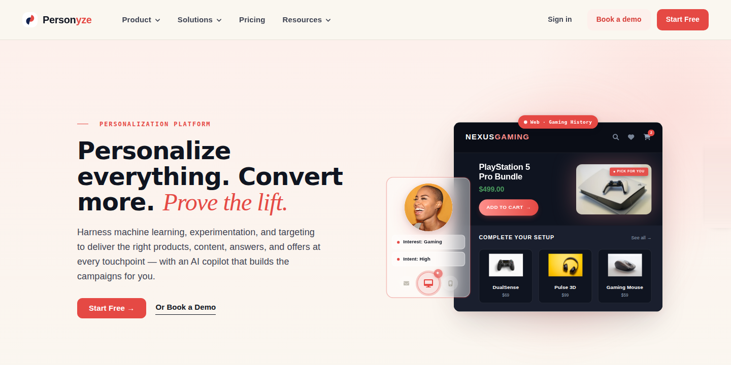 Personyze homepage