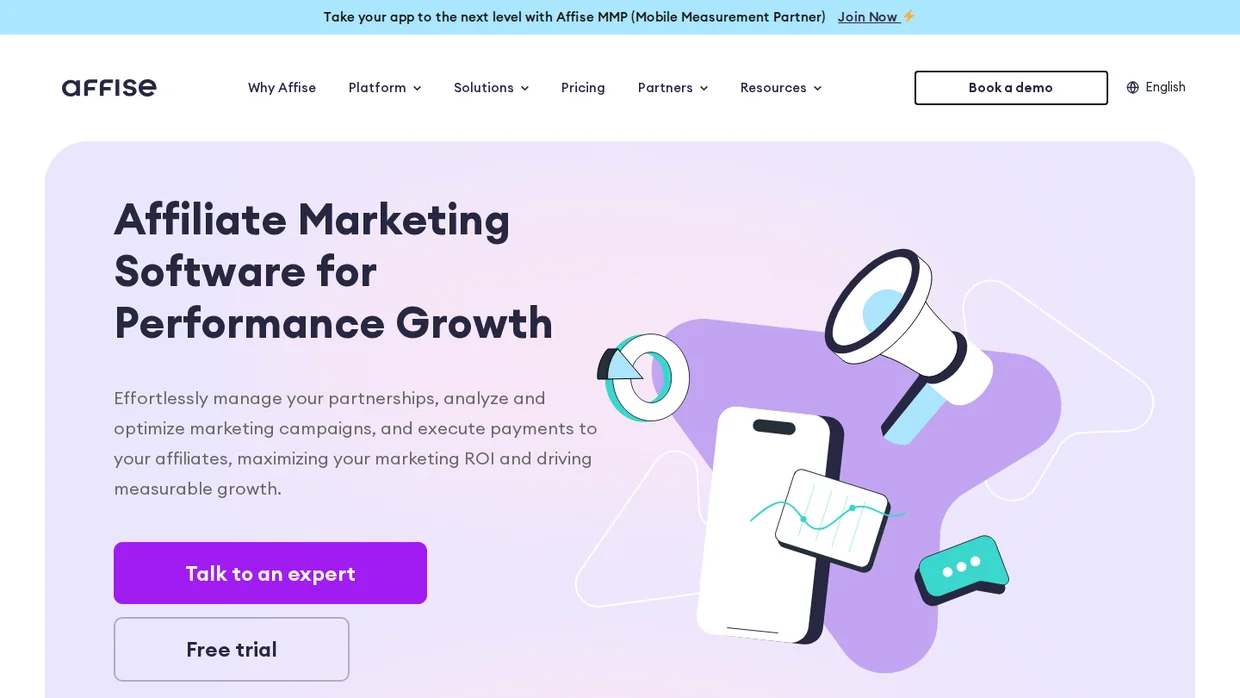 Affise performance marketing platform homepage