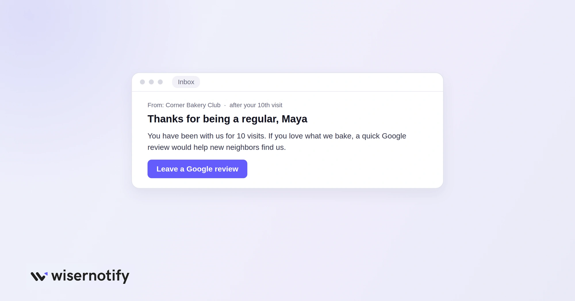 Email asking a regular customer for a Google review