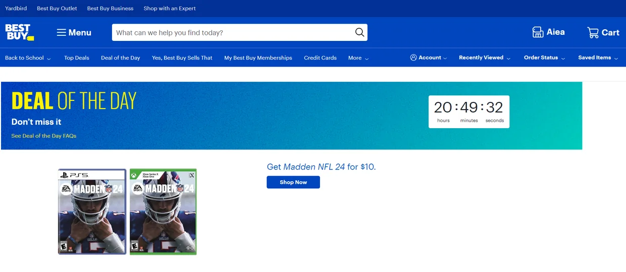 Best Buy Deal of the Day flash sale with a countdown timer