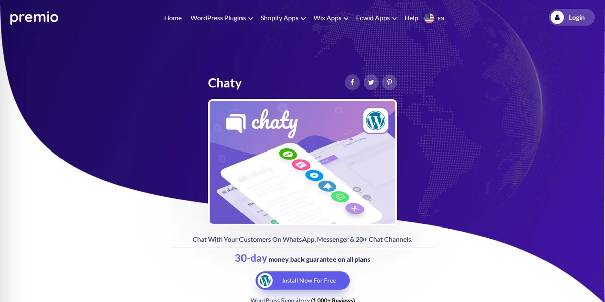 Chaty floating chat widget plugin for WordPress