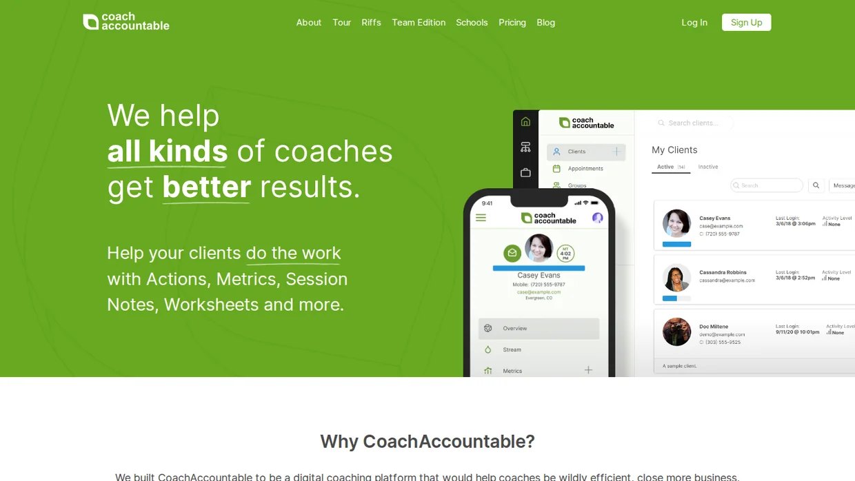 CoachAccountable coaching platform homepage