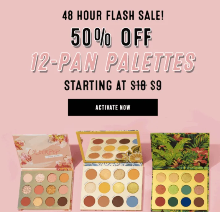 ColourPop 48-hour flash sale at 50% off 12-pan palettes