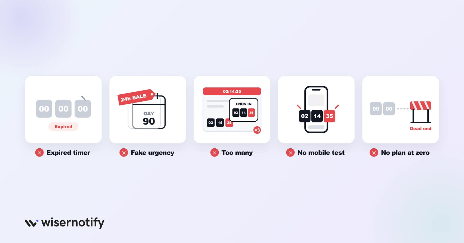 Common countdown timer mistakes: expired timer, fake urgency, too many timers, no mobile test, no plan at zero