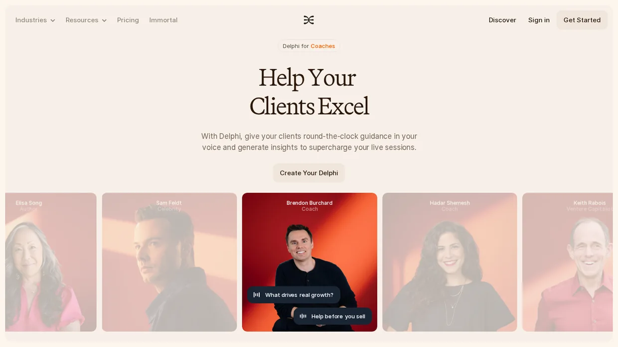 Delphi for Coaches page showing coach Digital Minds