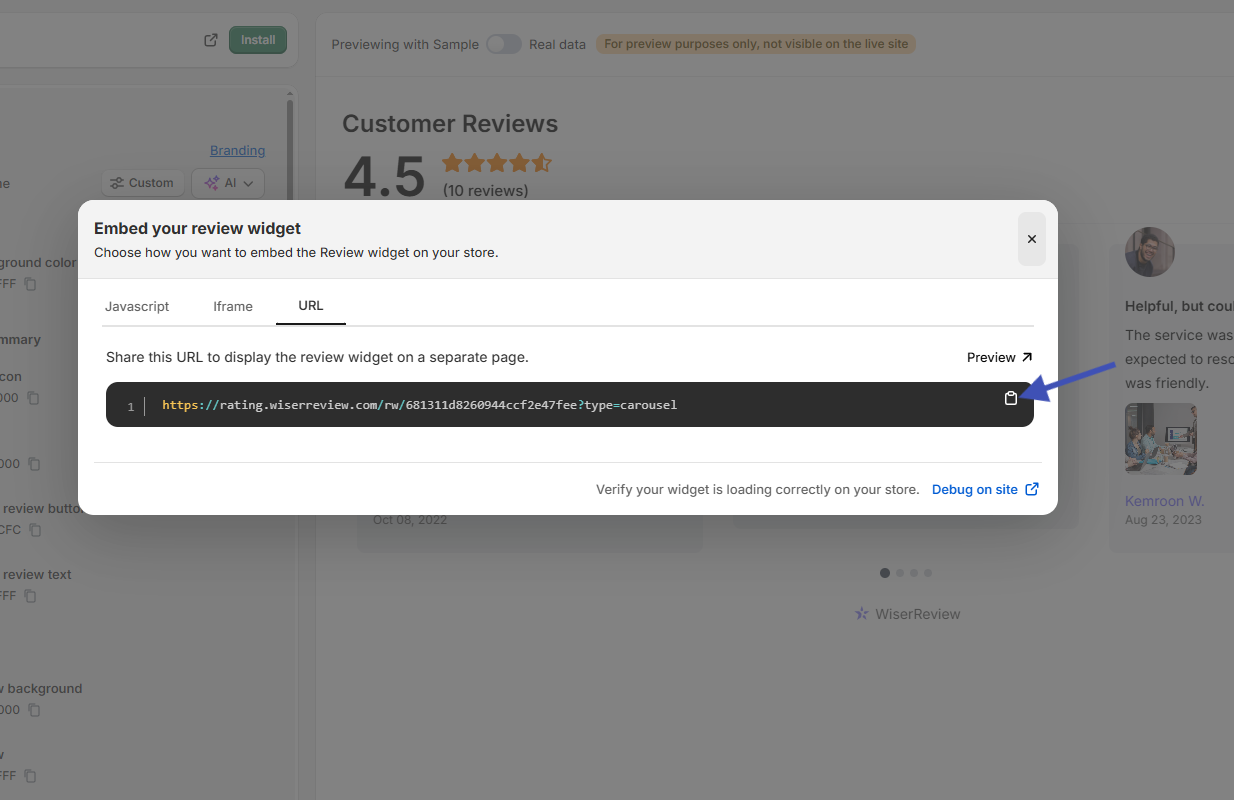 WiserReview hosted review page URL