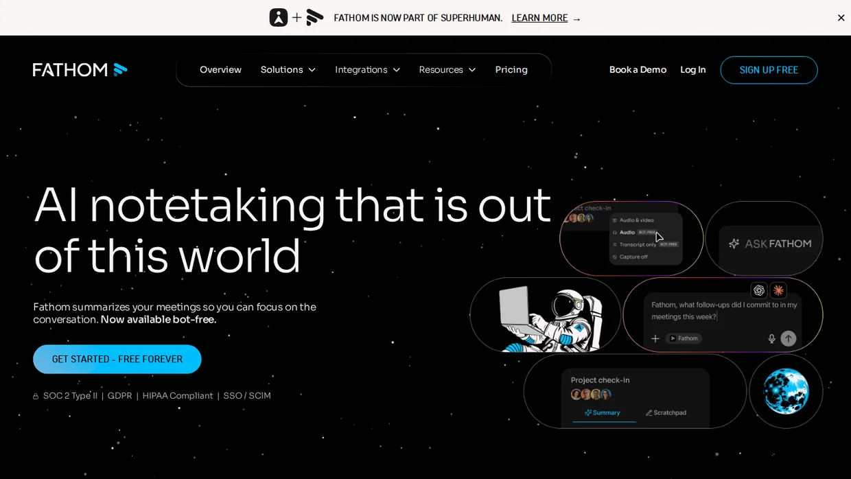Fathom AI notetaker homepage