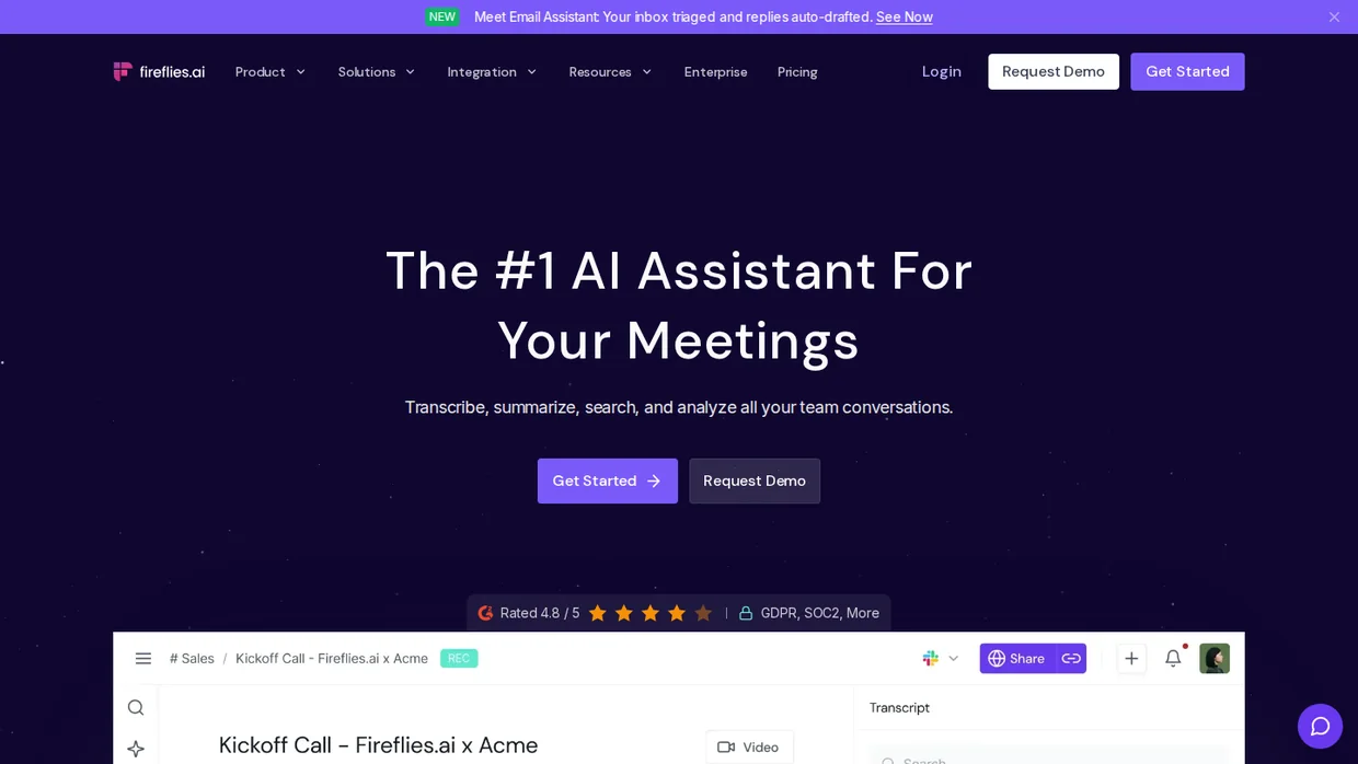 Fireflies AI meeting assistant homepage
