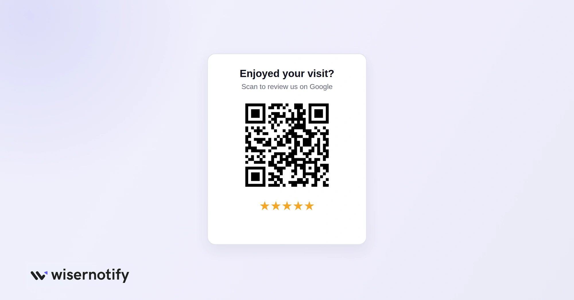 Counter card with a QR code that opens the Google review form
