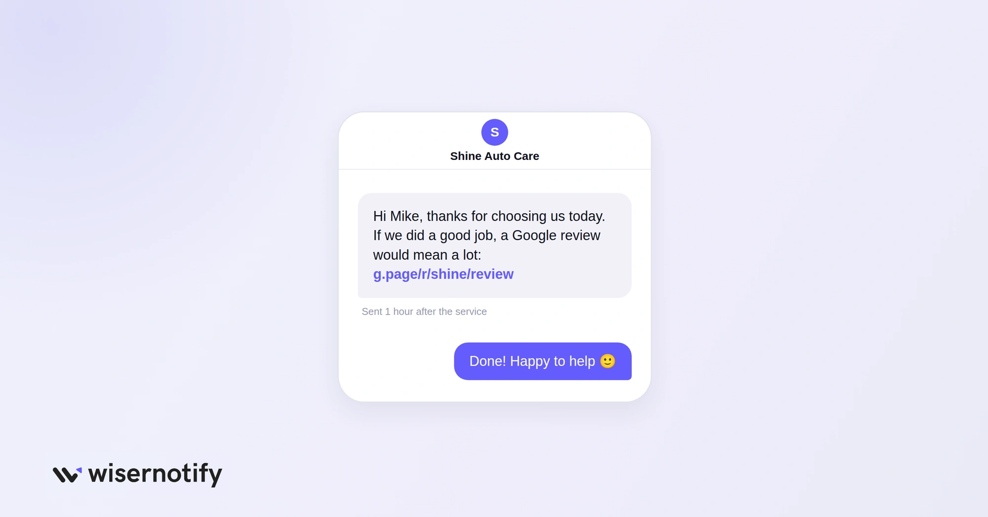 Step 2: text asking a customer for a Google review right after the service