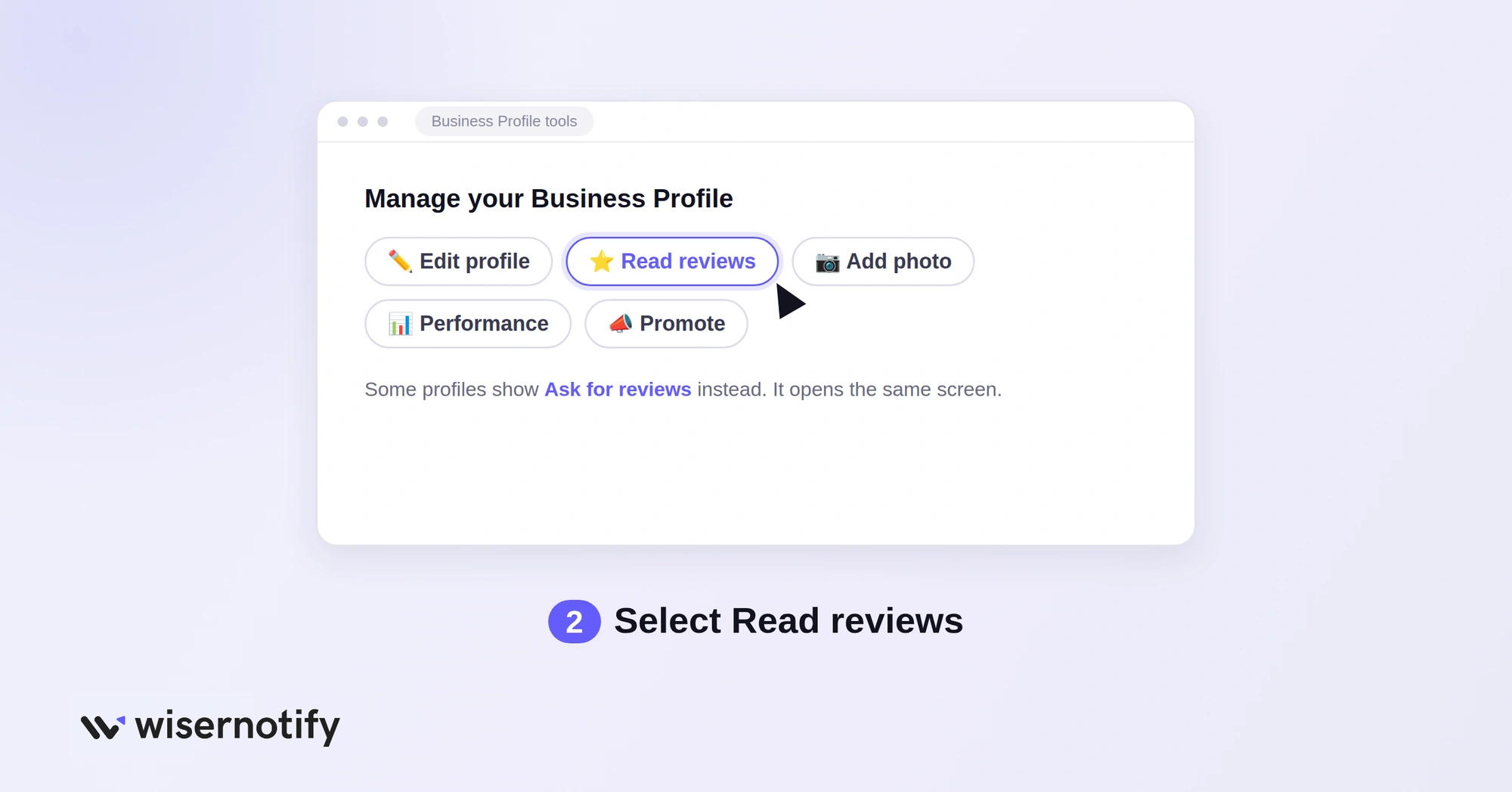 Step 2: select Read reviews in your Business Profile