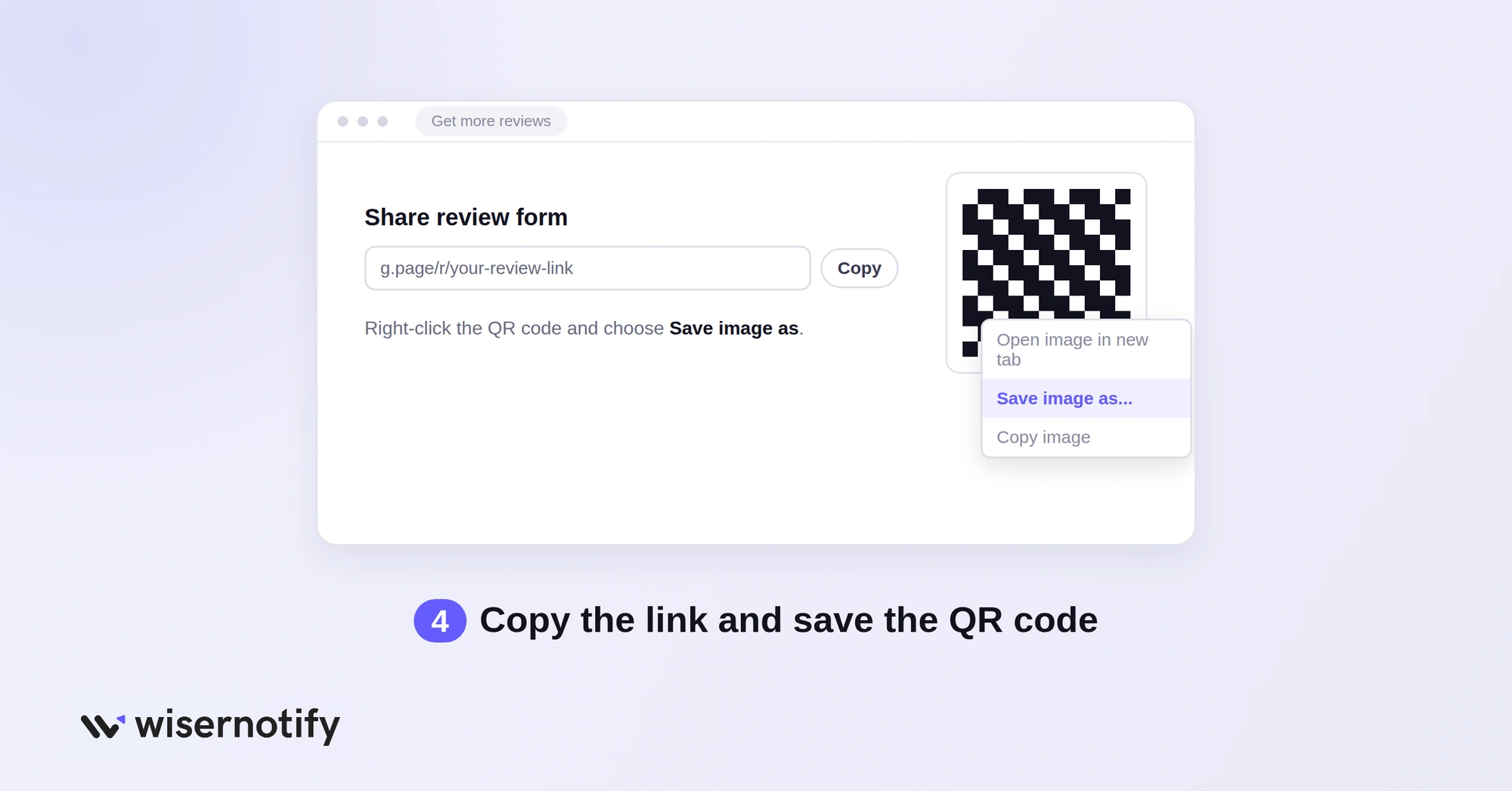 Step 4: copy the review link and save the QR code image