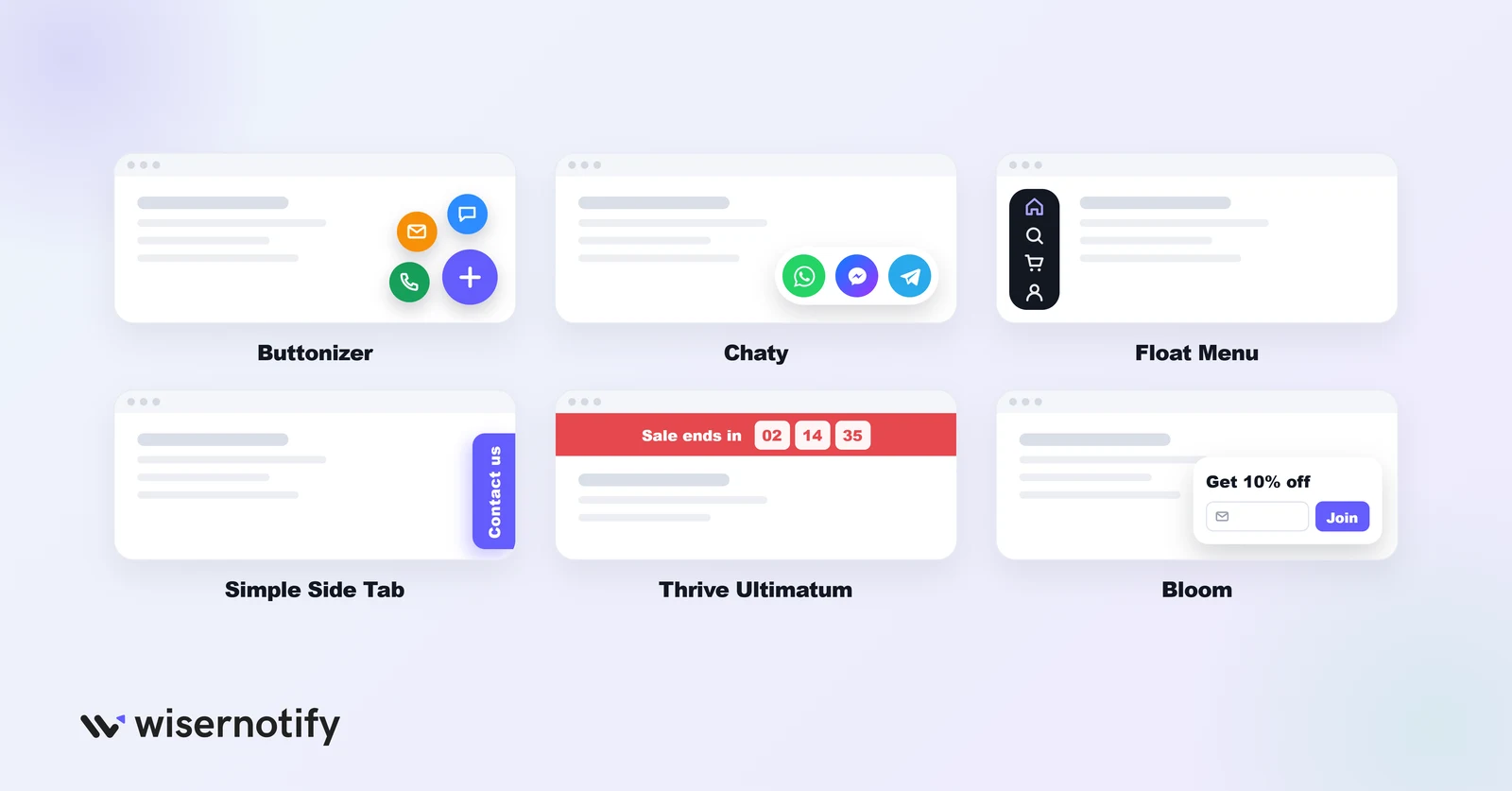 How to choose a floating button plugin: Buttonizer, Chaty, Float Menu, Simple Side Tab, Thrive Ultimatum and Bloom compared visually