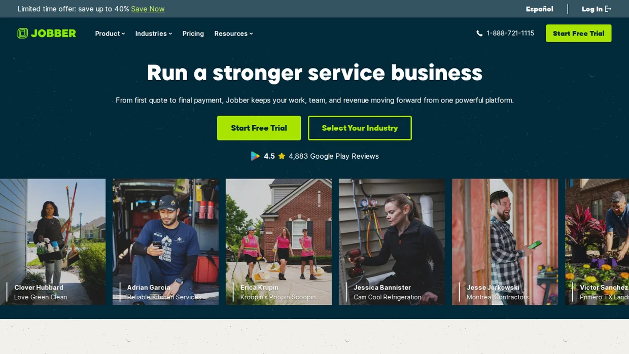 Jobber field service software homepage