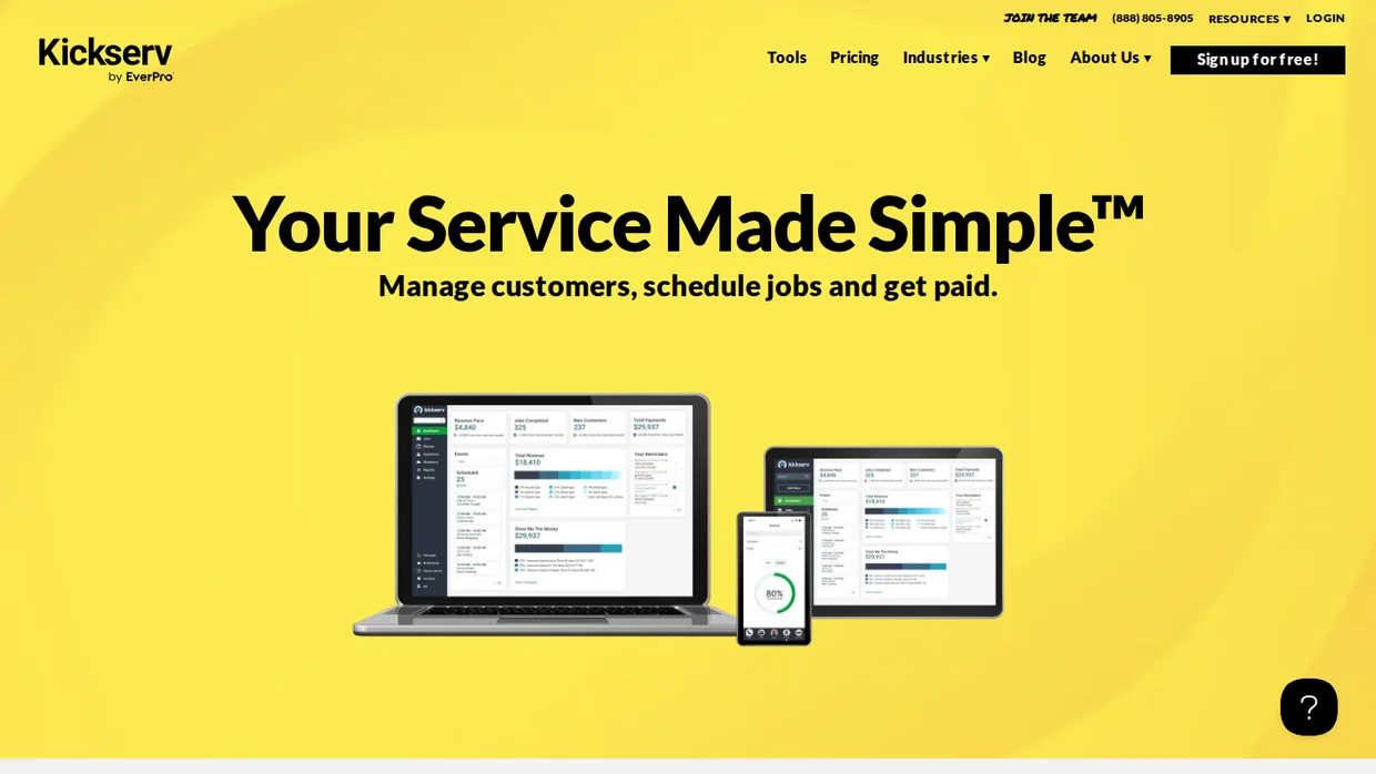 Kickserv field service software homepage
