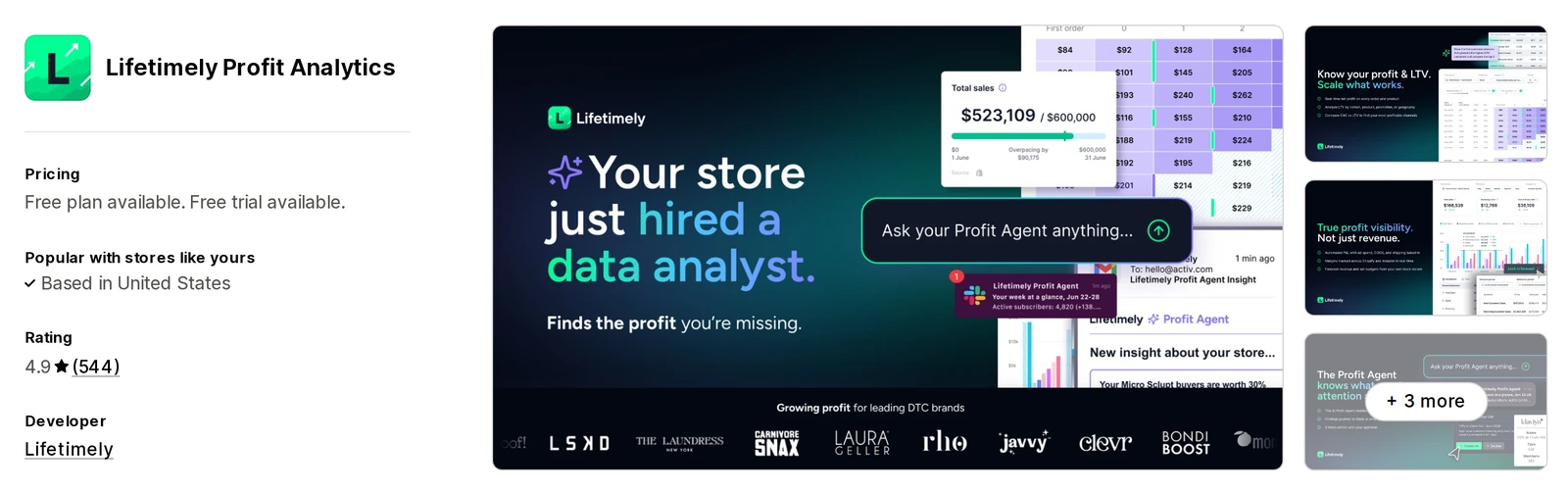 Lifetimely profit and LTV analytics app on the Shopify App Store