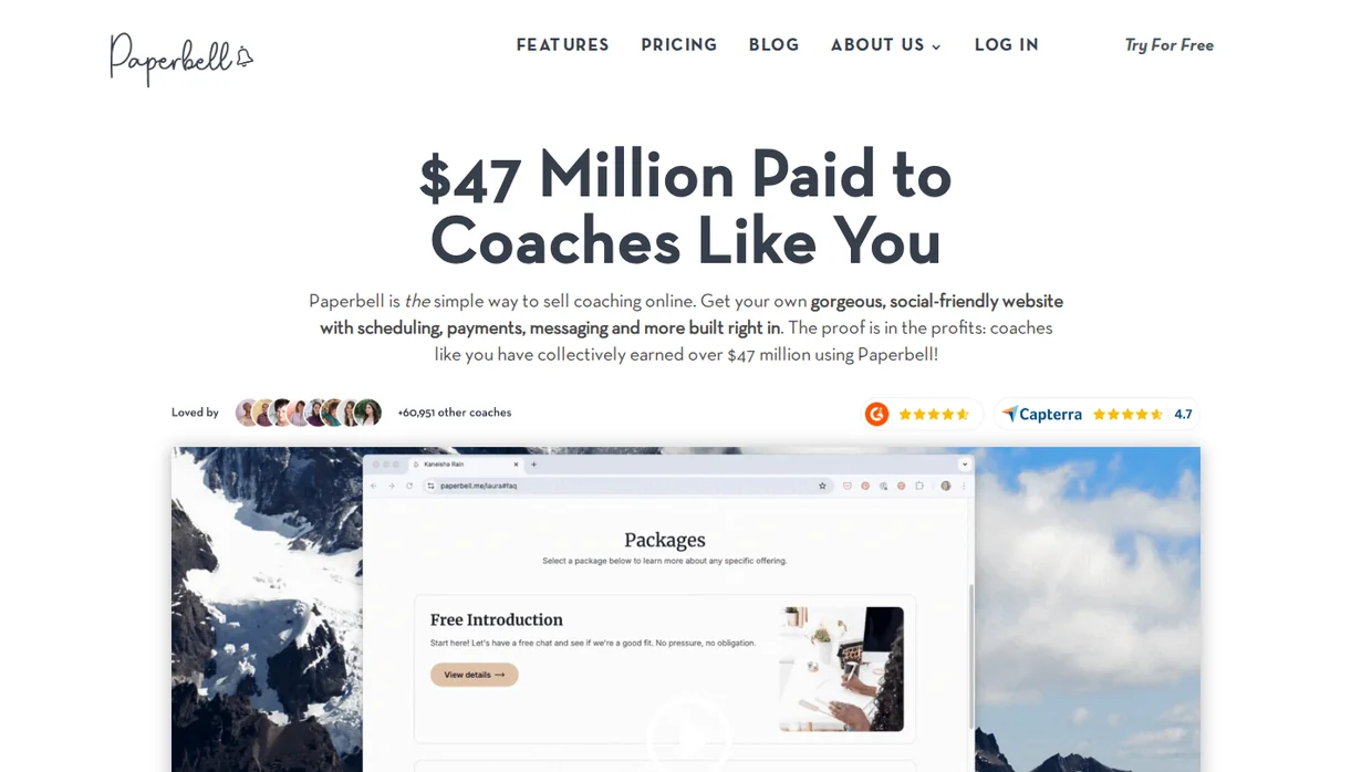 Paperbell coaching business platform homepage