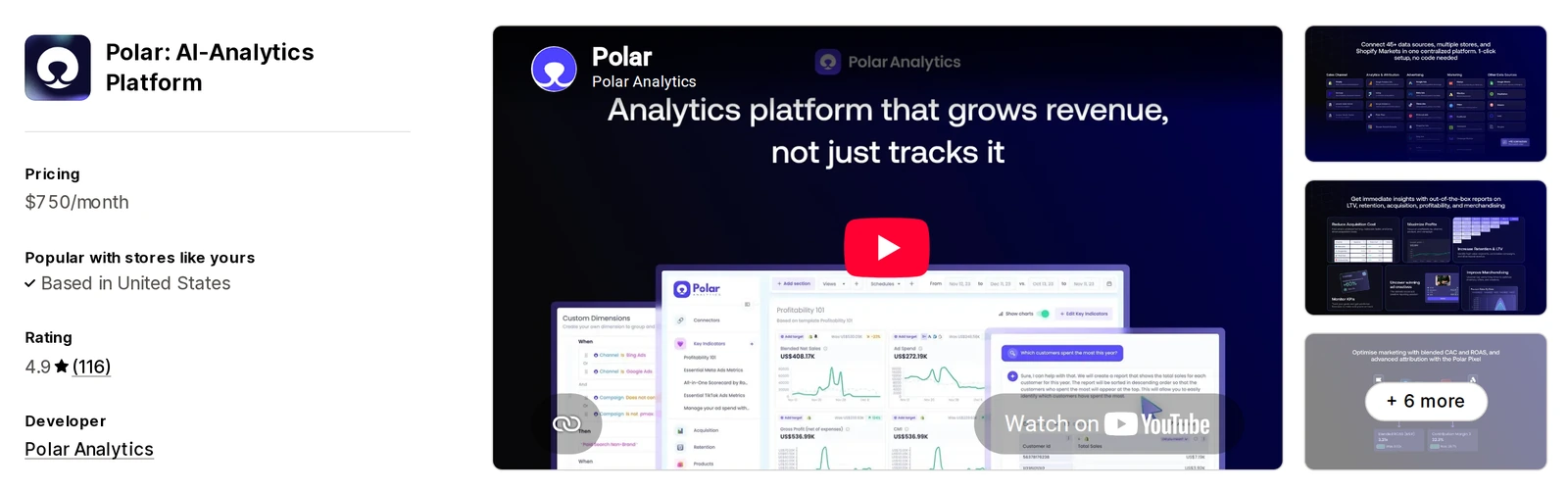 Polar Analytics platform on the Shopify App Store