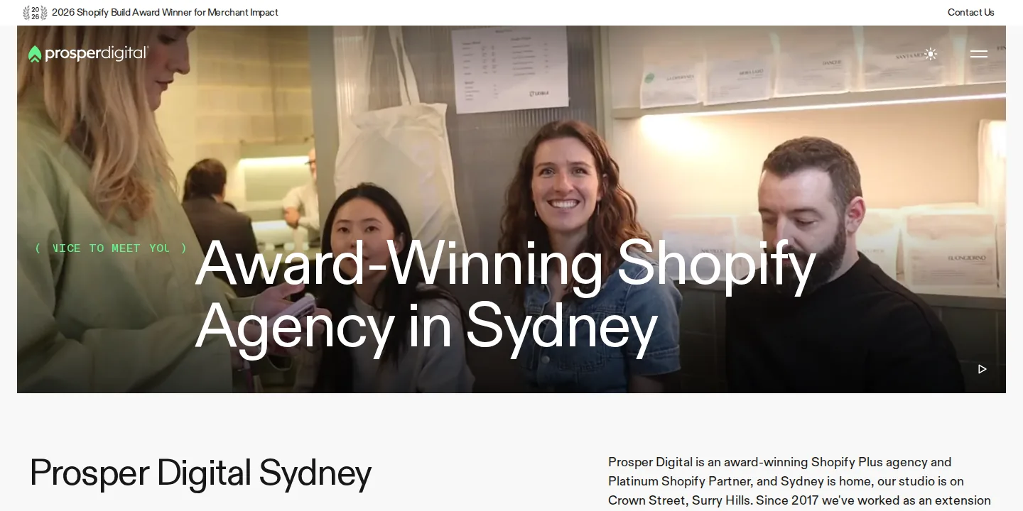 Prosper Digital Shopify Plus agency Sydney page