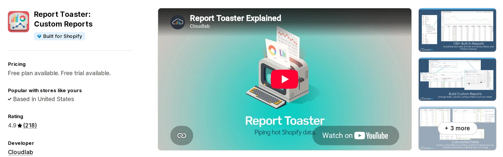 Report Toaster custom reports app on the Shopify App Store