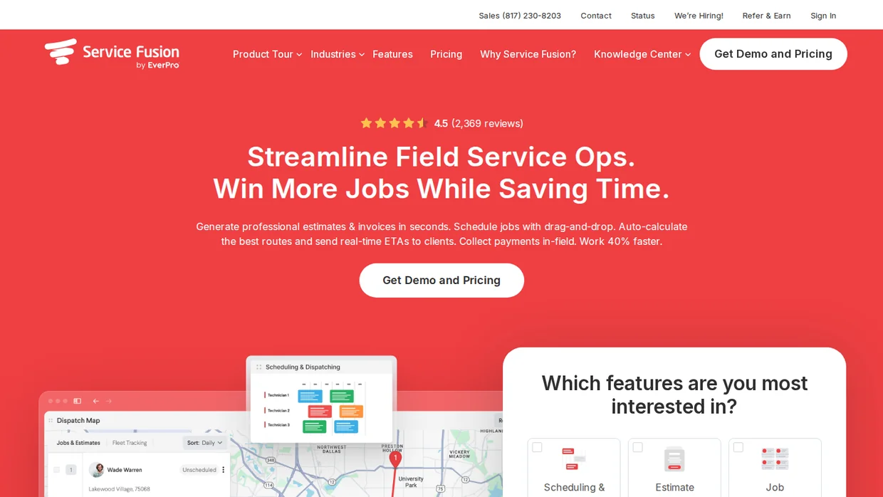 Service Fusion field service software homepage
