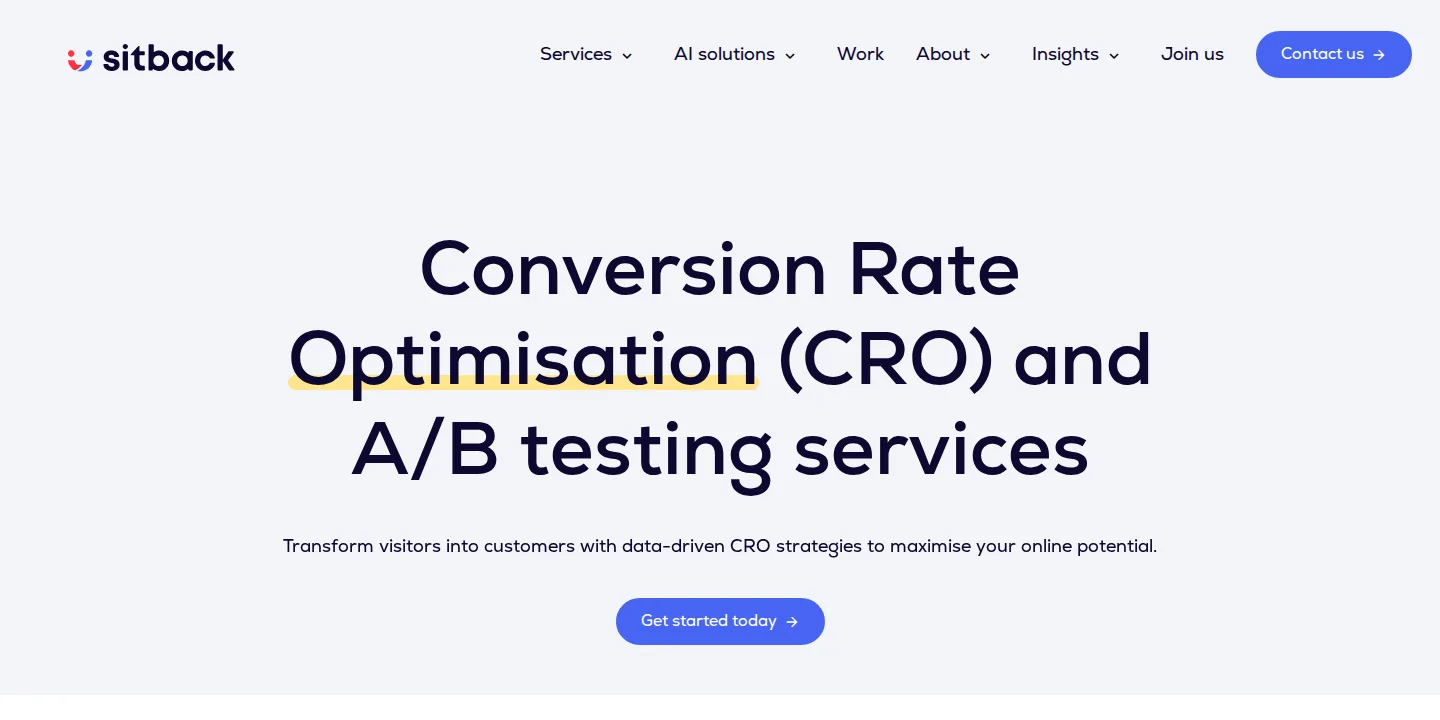 Sitback conversion rate optimisation and A/B testing page