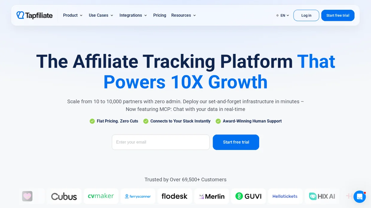 Tapfiliate affiliate tracking platform homepage