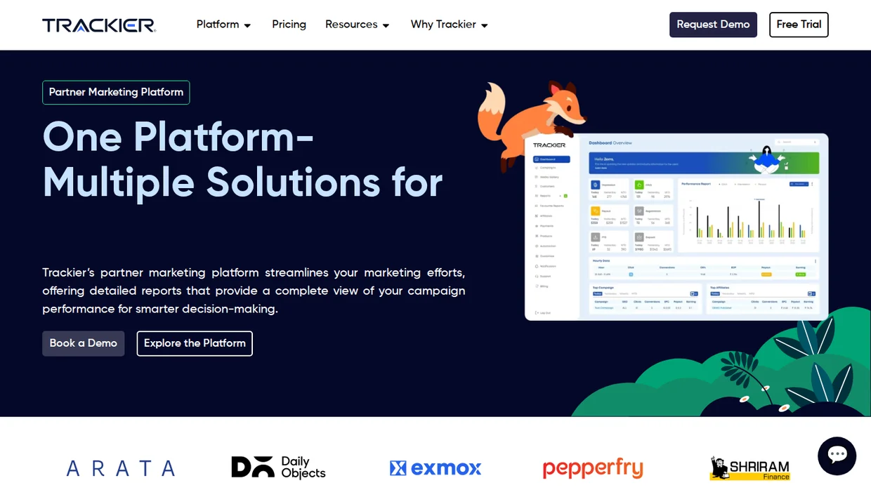 Trackier partner marketing platform homepage