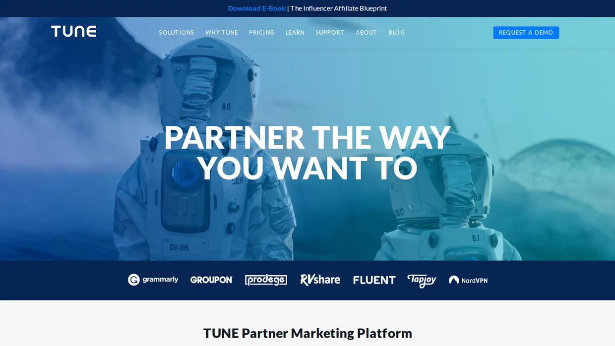 TUNE partner marketing platform homepage