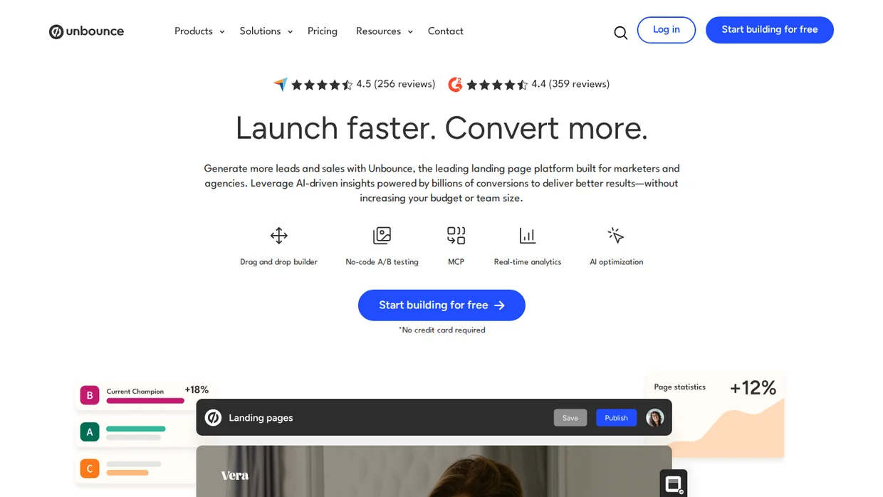 Unbounce landing page builder homepage