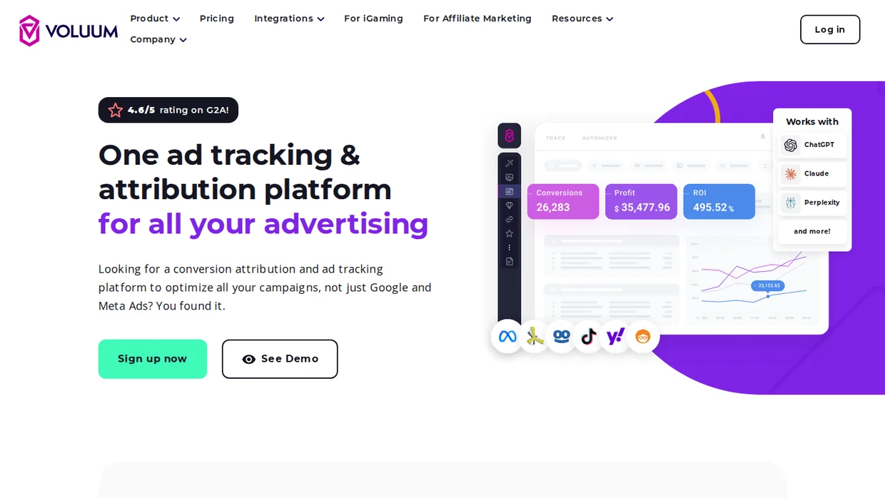 Voluum ad tracking and attribution platform homepage
