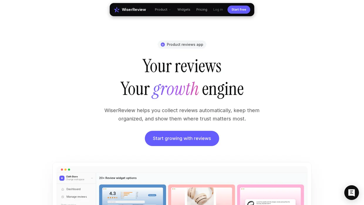 WiserReview review collection and display software homepage