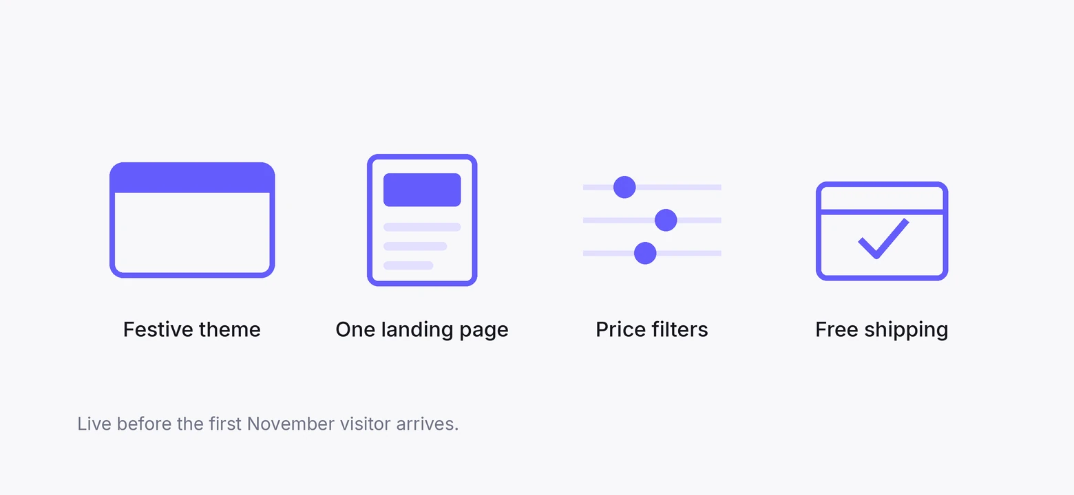 Four store changes for Christmas: festive theme, one landing page, price filters, free shipping