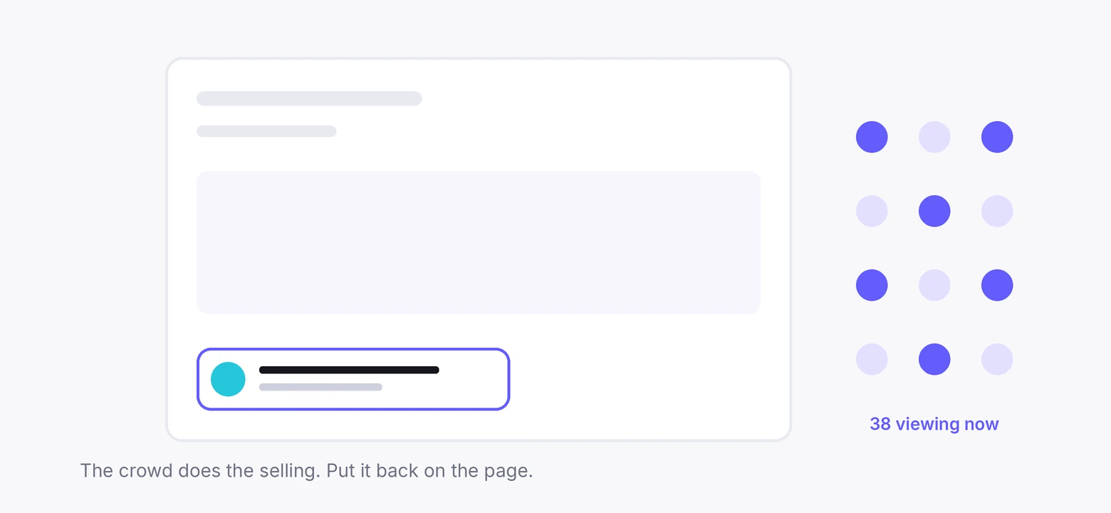 A product page with a live notification and a count of people viewing now