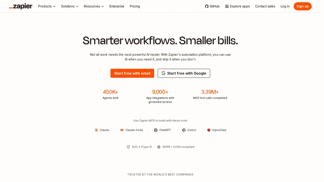 Zapier automation platform homepage